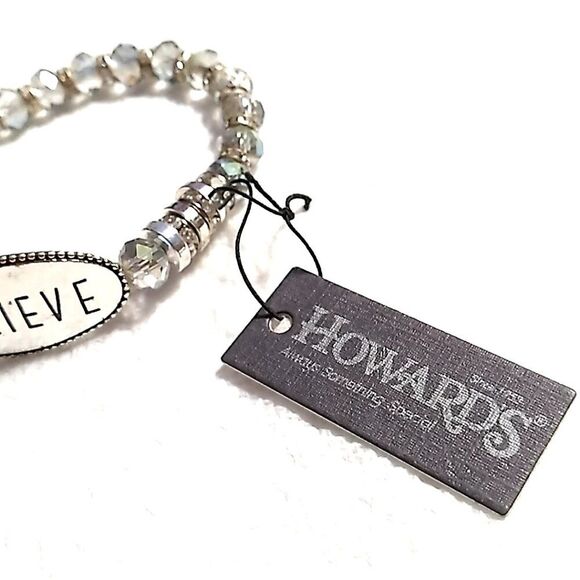 Howard's "Believe" Gray Bead Silver-tone Stretch Bracelet NWT - Picture 3 of 10